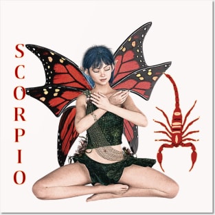 Scorpio fairy meditating with scorpion symbol Posters and Art